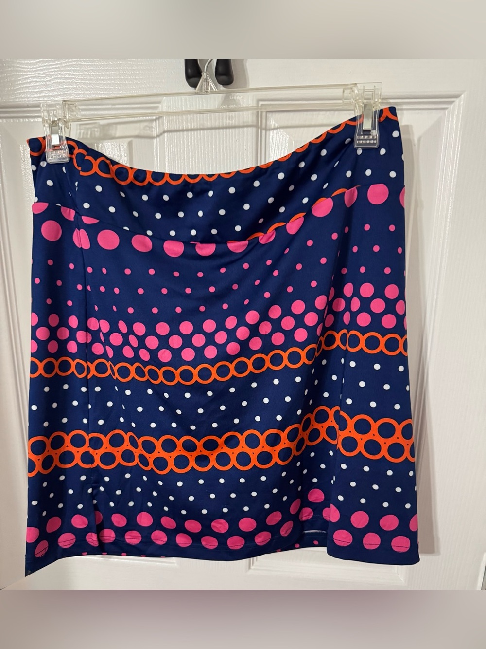 Golftini Festive Navy Polka Dot A-Line Skort with Pink Orange & Whit rAccents XL